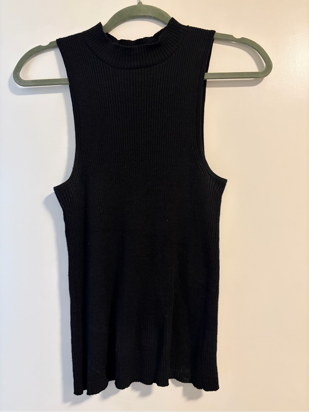 Linen Black Ribbed Mock Neck Tank Top